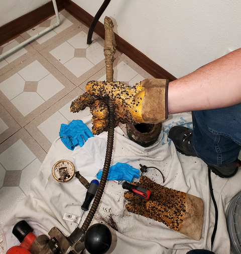cleaning out a clogged drain